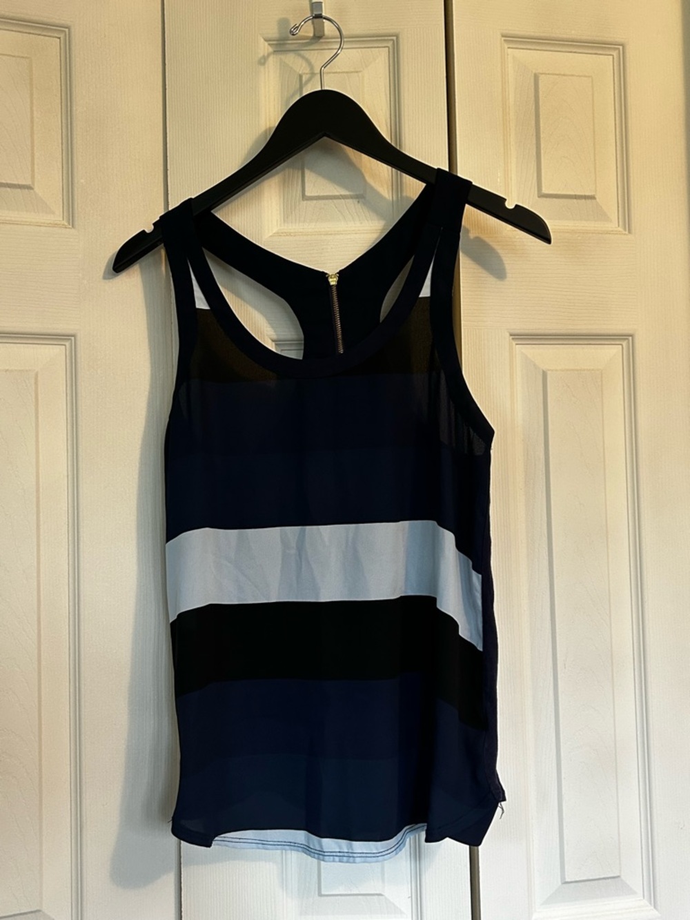 Express Navy, White & Black Striped Racerback Tank